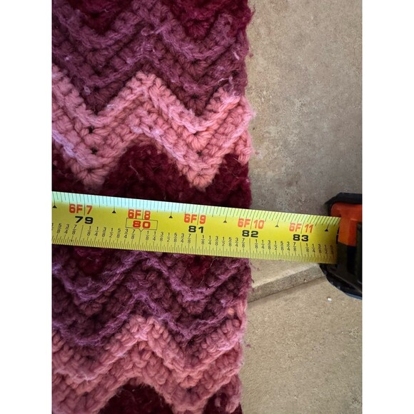 Zig Zag Crochet Blanket Handmade CA KING + Burgundy Pink Tri-Color 82W x 116L - Picture 10 of 10